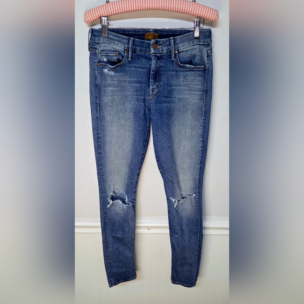 Mother Skinny Jeans Size 27 Distressed The Looker Heartbreaker Medium Wash 0024